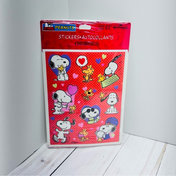 Vintage Hallmark Peanuts Snoopy & Woodstock Valentine Stickers 4 Full Sheets NEW - Picture 2 of 7